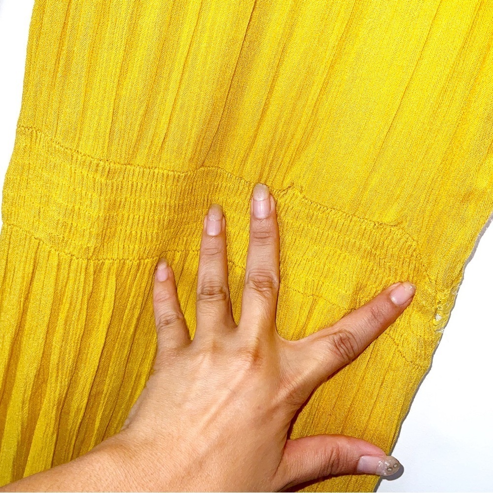 Boohoo Mustard Yellow Maxi Boho Summer Dress with Lace Trim - Size US 2 - Picture 8 of 8